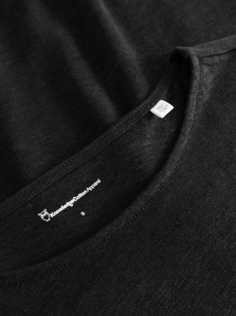 Loose Fold-Up Linen T-shirt Black - KNOWLEDGE COTTON APPAREL - Bild 3