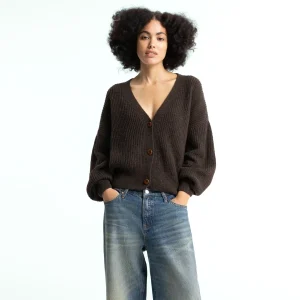 Decima Recycled Wool Knit Cardigan Chocolate Brown