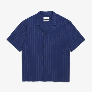 Bowling Shirt Organic Navy Pinstripe