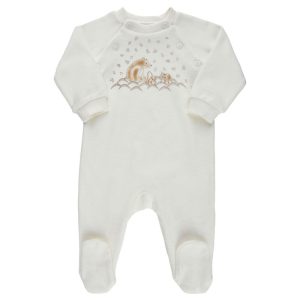 Vit Sparkdräkt Nyfödd Baby med fot 44-74 cl – Velour