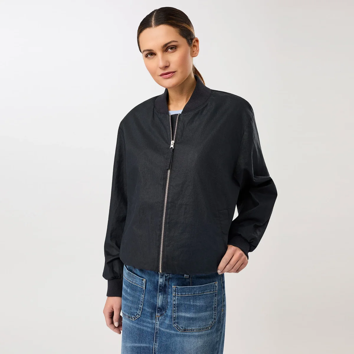 Winton Linen Bomber Jacket Navy